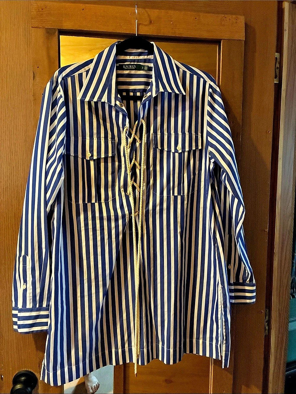 Lauren Ralph Lauren Striped Cotton Shirt in Blue & White Large cover up. Never w